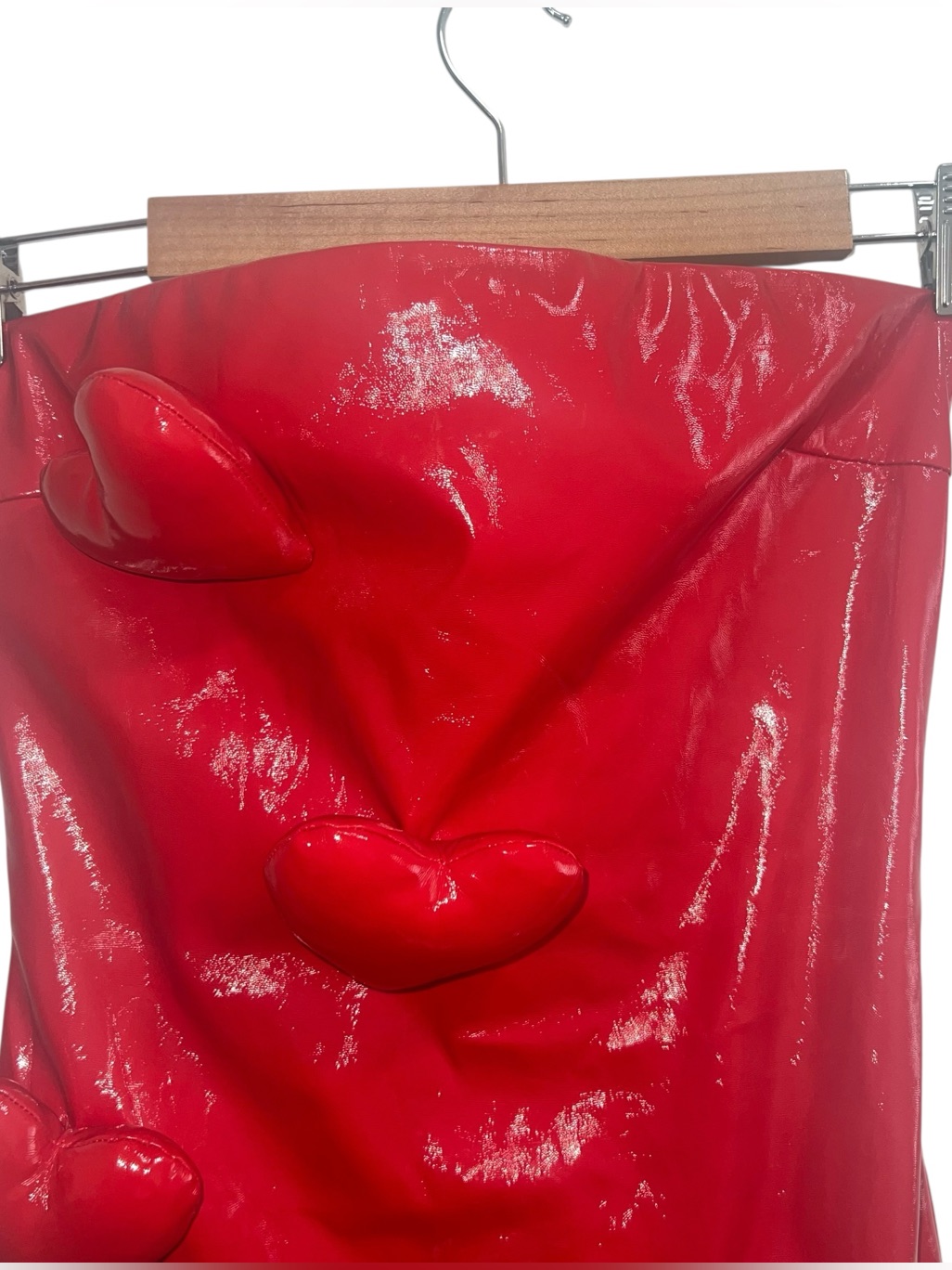 New Nwt Cultnaked Love Killa Strapless Midi Dress In Red Patent Hearts — image 5 of 8